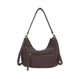 MartinaK - 261617-MARRON - Bolso ovalado trenzado marrón de hombro y bandolera (30x8,5x20 cm.)