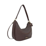 MartinaK - 261617-MARRON - Bolso ovalado trenzado marrón de hombro y bandolera (30x8,5x20 cm.)