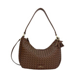 MartinaK - 261617-CAMEL - Bolso ovalado trenzado camel de hombro y bandolera (30x8,5x20 cm.)