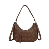 MartinaK - 261617-CAMEL - Bolso ovalado trenzado camel de hombro y bandolera (30x8,5x20 cm.)