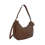 MartinaK - 261617-CAMEL - Bolso ovalado trenzado camel de hombro y bandolera (30x8,5x20 cm.)