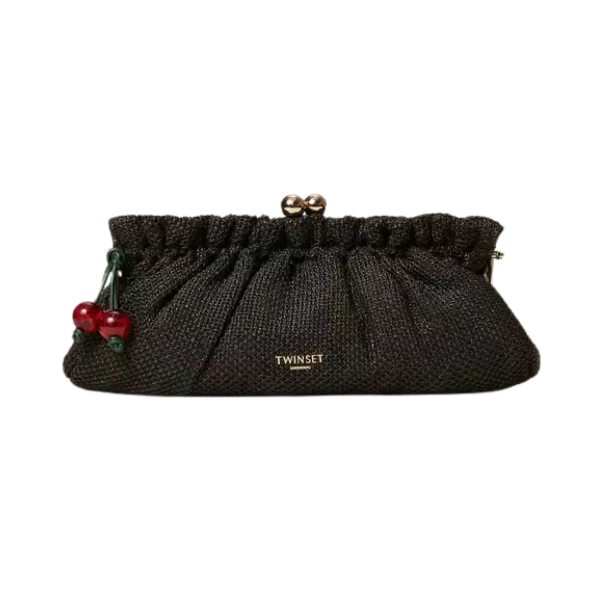 Clutch negro Twinset rafia con cerezas mujer Konestilochic
