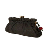 Twinset - 261TD8280 – Bolso clutch negro de rafia con colgante de cerezas (33x16x6 cm.)