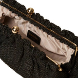 Twinset - 261TD8280 – Bolso clutch negro de rafia con colgante de cerezas (33x16x6 cm.)