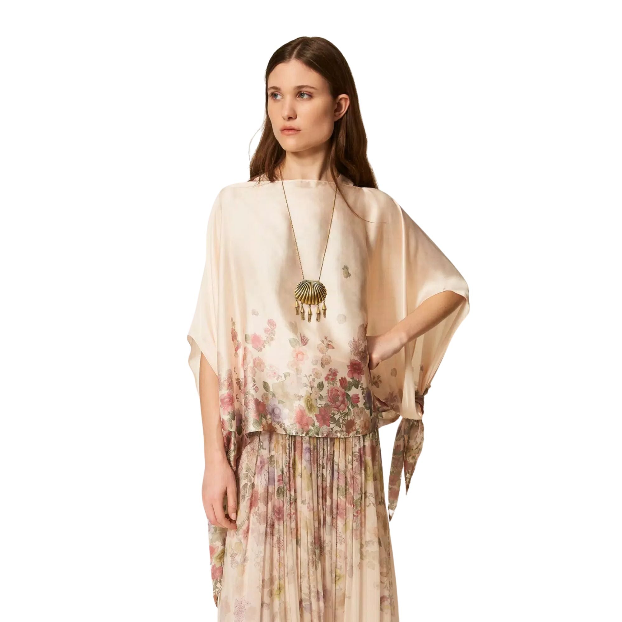 Poncho beige Twinset mujer elegante estampado Konestilochic