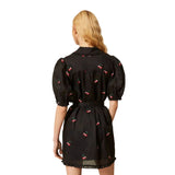 Twinset - 261TT2422 – Vestido corto camisero negro de ramio con bordados de cereza - Mujer