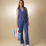 40222_57-Pantalón azul ancho de mujer 100% Algodón Yerse