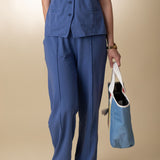 40222_57-Pantalón azul ancho de mujer 100% Algodón Yerse