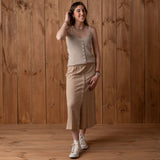 Yerse - 40516_005- Top beige de canalé con tirantes - Mujer