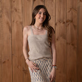 Yerse - 40516_005- Top beige de canalé con tirantes - Mujer
