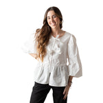 Camisa blanca de manga larga con lazos Yerse - Algodón orgánico Konestilochic