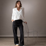 Yerse - 41879_001 - Camisa de manga larga 100% algodón orgánico con bajo asimétrico - Mujer