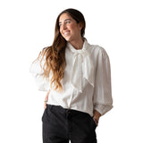 Yerse - 41889_002 - Camisa con lazada de manga larga abullonada 100% algodón- Mujer