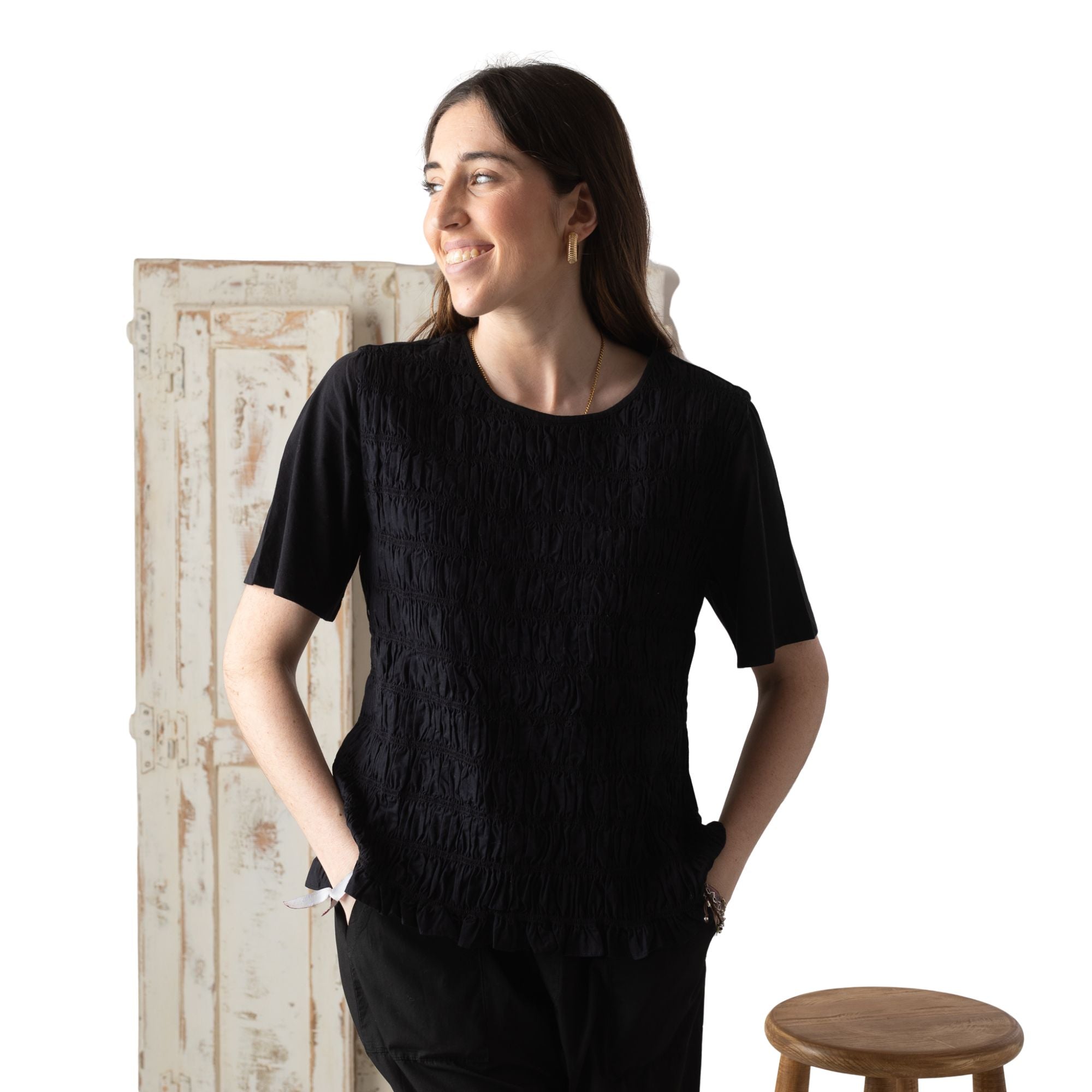 Camiseta Negra Fruncidos Voile Mujer | Konestilochic