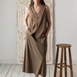 Yerse - 42217_025 - Falda midi de algodón flamé con cintura elástica y bolsillos - Mujer