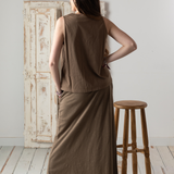 Yerse - 42217_025 - Falda midi de algodón flamé con cintura elástica y bolsillos - Mujer