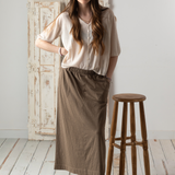 Yerse - 42217_025 - Falda midi de algodón flamé con cintura elástica y bolsillos - Mujer