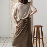 Yerse - 42217_025 - Falda midi de algodón flamé con cintura elástica y bolsillos - Mujer