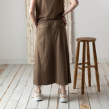 Yerse - 42217_025 - Falda midi de algodón flamé con cintura elástica y bolsillos - Mujer