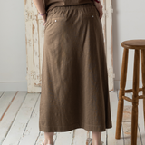 Yerse - 42217_025 - Falda midi de algodón flamé con cintura elástica y bolsillos - Mujer
