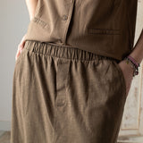 Yerse - 42217_025 - Falda midi de algodón flamé con cintura elástica y bolsillos - Mujer