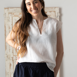 Yerse - 42218_001 - Camisa sin mangas de algodón y lino con cuello mao - Mujer