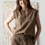 Yerse - 42218_025 - Camisa sin mangas de algodón y lino con cuello mao - Mujer