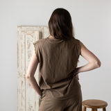 Yerse - 42218_025 - Camisa sin mangas de algodón y lino con cuello mao - Mujer