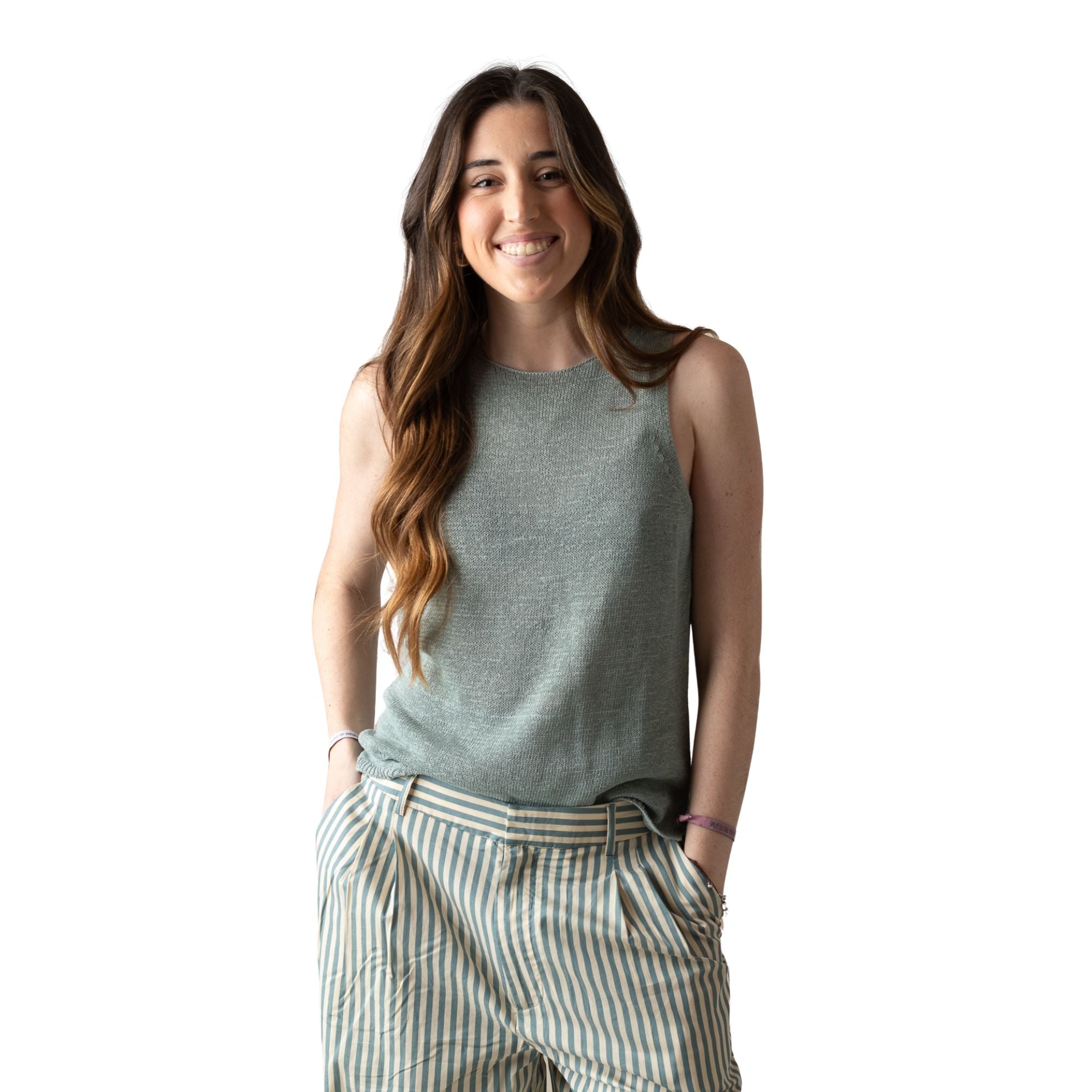 Top Algodón Lino Turquesa Bajo Acanalado | Konestilochic