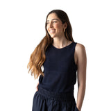 Top Algodón Lino Azul Marino Bajo Acanalado | Konestilochic