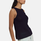 Yerse - 42519_055 - Top de algodón y lino con bajo acanalado - Mujer