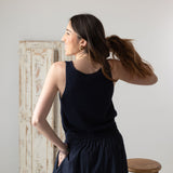 Yerse - 42519_055 - Top de algodón y lino con bajo acanalado - Mujer
