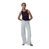 Yerse - 42519_055 - Top de algodón y lino con bajo acanalado - Mujer