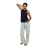 Yerse - 42519_055 - Top de algodón y lino con bajo acanalado - Mujer