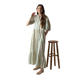 Yerse - 42822_217 - Vestido largo de algodón con escote mao y bolsillos - Mujer