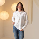 Yerse - 43163_001 – Camiseta de manga larga 100% algodón con volante en el cuello y puños - Mujer
