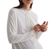 Yerse - 43163_001 – Camiseta de manga larga 100% algodón con volante en el cuello y puños - Mujer