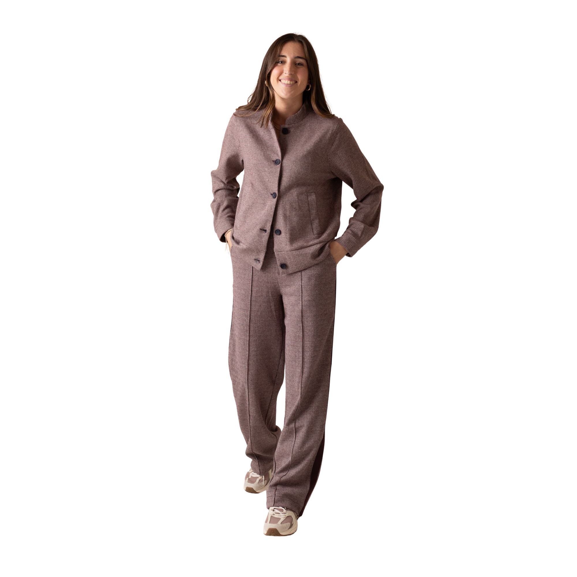 Pantalón burdeos pata de gallo Yerse para mujer | Cómodo y chic Konestilochic
