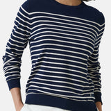 Yerse - 43501_255 – Jersey de rayas con cuello redondo de corte regular 100% algodón orgánico - Mujer