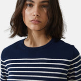 Yerse - 43501_255 – Jersey de rayas con cuello redondo de corte regular 100% algodón orgánico - Mujer