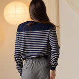 Yerse - 43501_255 – Jersey de rayas con cuello redondo de corte regular 100% algodón orgánico - Mujer