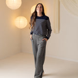 Yerse - 43501_255 – Jersey de rayas con cuello redondo de corte regular 100% algodón orgánico - Mujer