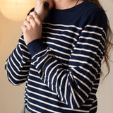Yerse - 43501_255 – Jersey de rayas con cuello redondo de corte regular 100% algodón orgánico - Mujer