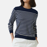 Yerse - 43501_255 – Jersey de rayas con cuello redondo de corte regular 100% algodón orgánico - Mujer