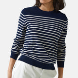 Yerse - 43501_255 – Jersey de rayas con cuello redondo de corte regular 100% algodón orgánico - Mujer