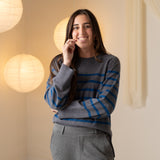 Yerse - 43515_233 – Jersey de rayas con sisa ranglán y cuello redondo con lana y cashmere - Mujer