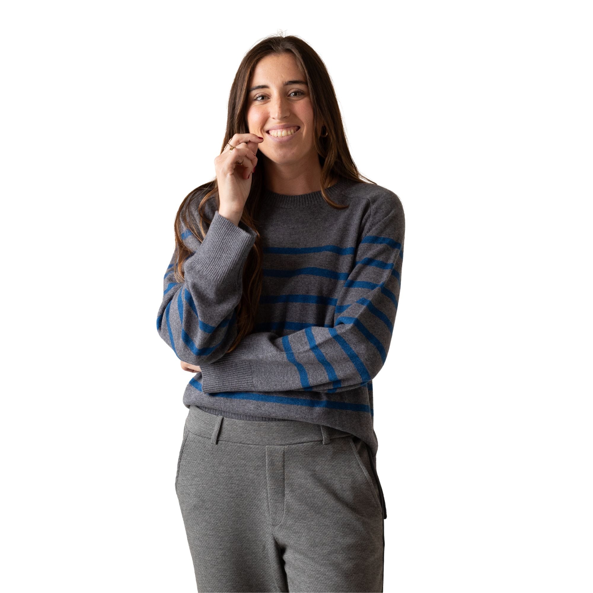 Jersey gris de rayas para mujer Yerse – Suave y cálido| Konestilochic