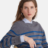 Yerse - 43515_233 – Jersey de rayas con sisa ranglán y cuello redondo con lana y cashmere - Mujer