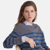 Yerse - 43515_233 – Jersey de rayas con sisa ranglán y cuello redondo con lana y cashmere - Mujer