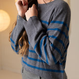 Yerse - 43515_233 – Jersey de rayas con sisa ranglán y cuello redondo con lana y cashmere - Mujer